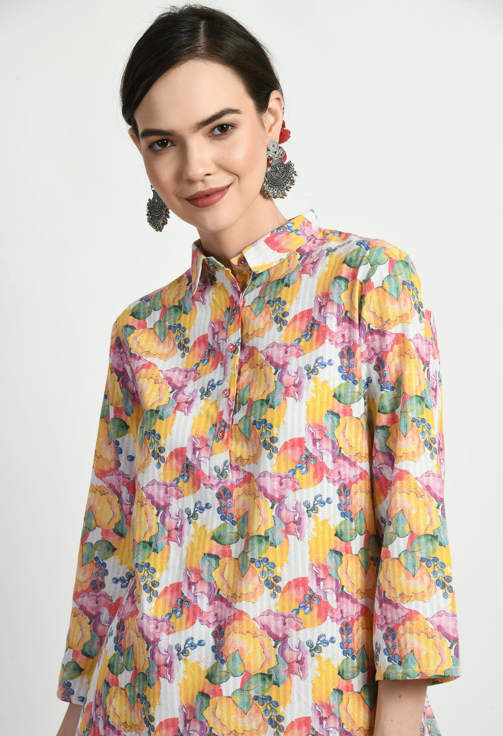 Multi Color Shirt Cotton Kurta Set | Multicoloured Kurta Set for Women